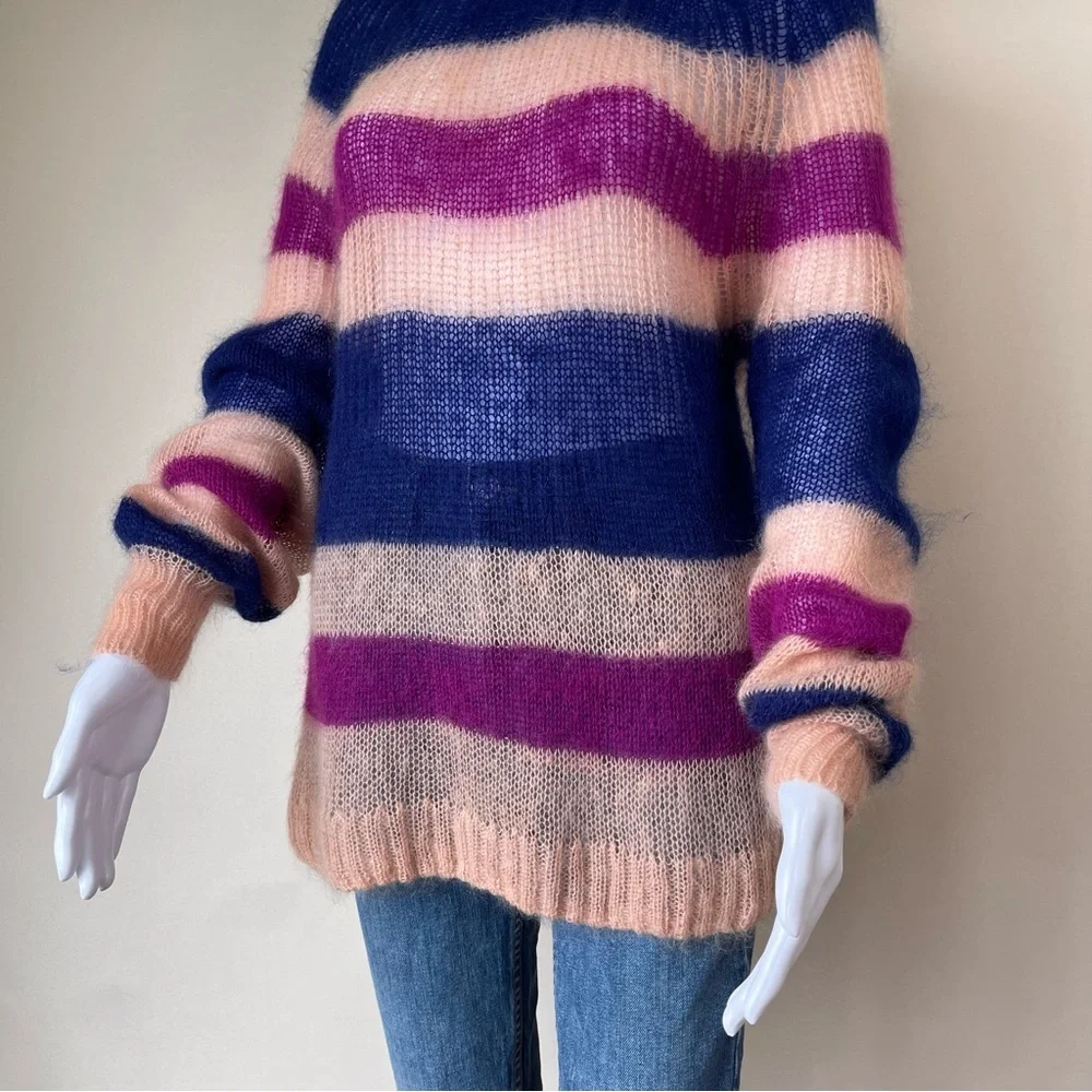 HANSEL FROM BASEL Anthropology Kid Mohair Wool Blend Sweater Striped